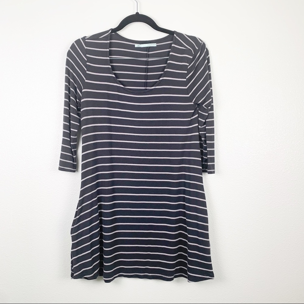 MAURICES 3/4 Sleeve Scoop Neck Striped Tunic‎ Top Black Gray Sz S